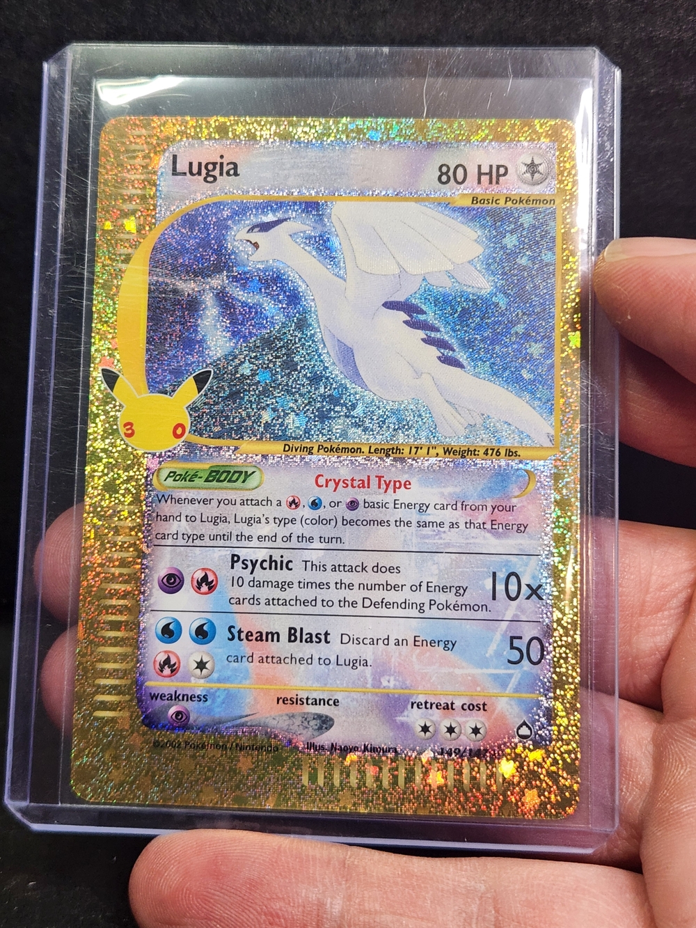 Nintendo Lugia Holographic Card - Gold and Blue